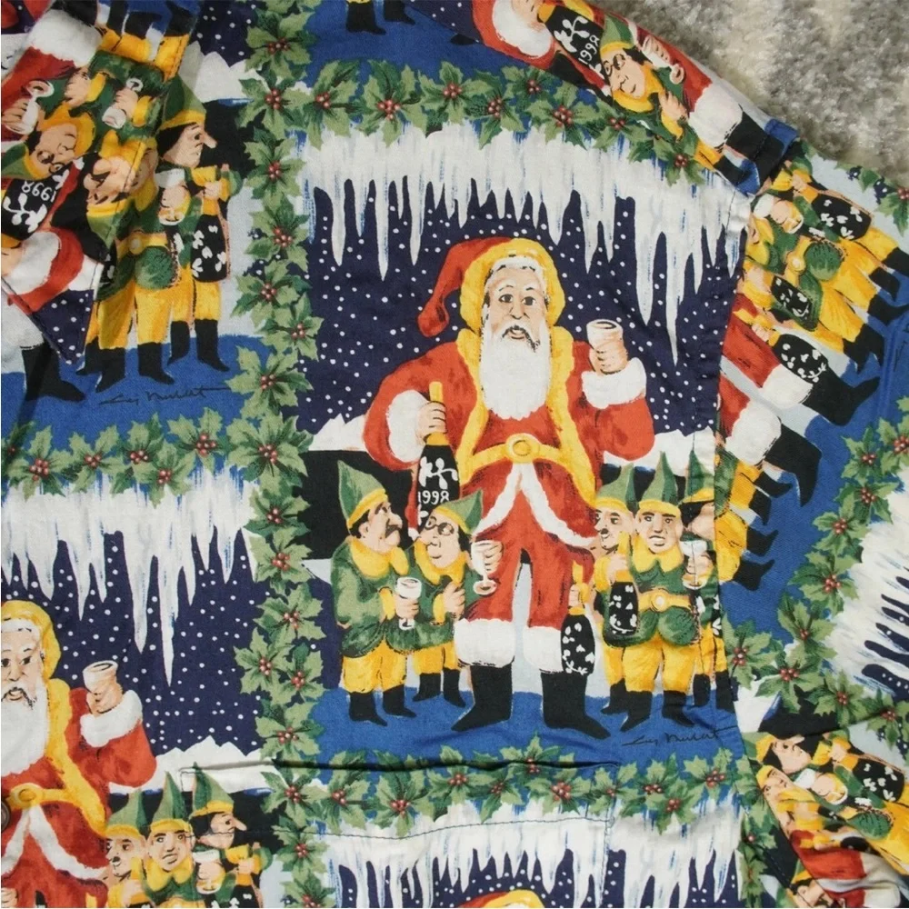 VTG Reyn Spooner Guy Buffet Santa & Elves Hawaiian Shirt Mens XL Egyptian Cotton - Picture 3 of 12